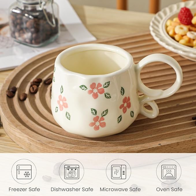 Ceramic Cute Coffee Mug For Women, Pretty Coffee Mug,Espresso Mug,9 Oz (270ml) Floral Mug (Flower) - Image 4