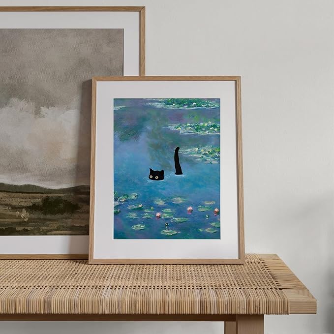 XOCUUI Cat Wall Art Monet Prints Vintage Canvas Wall Art Funny Cat in Water Lilies Posters for Room Bedroom Living Room Bathroom Wall Decor Aesthetic (Size: 11''x14'') - Image 3