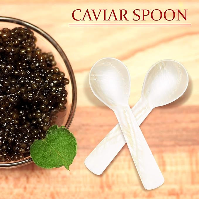 Caviar Spoons Mother of Pearl Mop Spoons with Hand Craft W Round Handle for Caviar, Egg, Ice Cream, Salt, Coffee Serving, Restaurant Serving Set(6 Pieces,2.75 Inch)