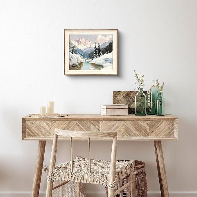 XOCUUI Vintage Unframed Canvas Wall Art, Snow Stream River Tree Cloud Winter Christmas Wall Art, Farmhouse Landscape Art Hanging Paintings for Living Room Bathroom Bedroom,11x14in - Image 7