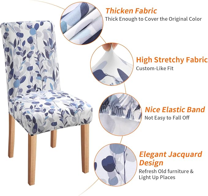 Fuloon Chair Covers for Dining Room 4 Pack, Printed Stretch Dining Slipcovers, Washable Kitchen Slip Covers for Parson Chair, Watercolor Leaves Printed, Set of 4 - Image 4