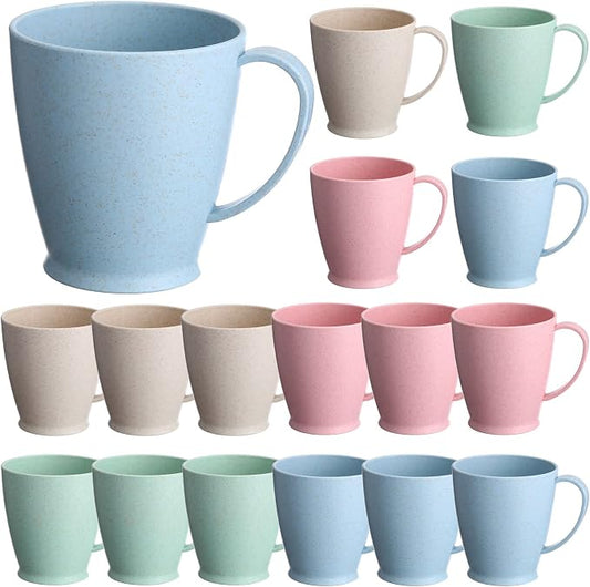 Zopeal 16 Pack Wheat Straw Plastic Coffee Cups Mugs 10 Oz Reusable Plastic Cup Mug with Handle Lightweight Microwavable Dishwasher Safe Unbreakable for Tea Milk Water Juice Coffee (Multicolor) by Zopeal