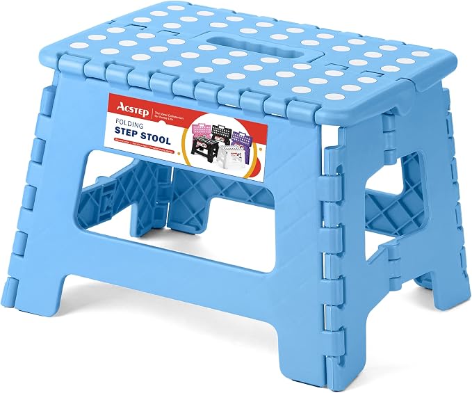 ACSTEP 9 Inch Folding Step Stool for Kids and Adults, Holds 300 lb, Blue | Heavy Duty Foldable Stools, Lightweight, Non-Slip, for Toddler, for Kitchen Bathroom Bedroom Outdoor, Collapsible with Handle by ACSTEP