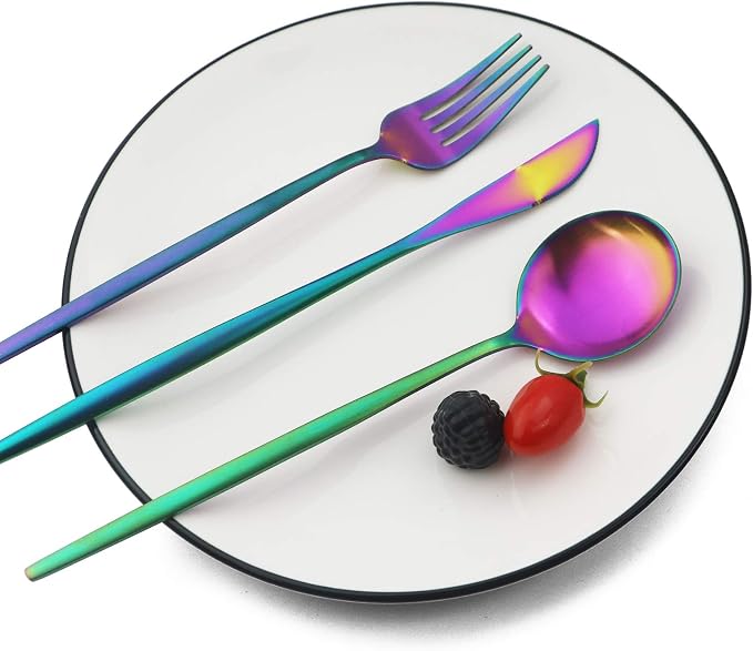 JASHII Silverware Set, 24-Piece Stainless Steel Flatware Set,Kitchen Utensil Set Service for 6,Tableware Cutlery Set for Home, Dishwasher Safe (Matte Rainbow) - Image 4