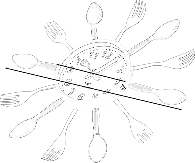 Clockswise Bulk Set of 10PC 14" Oversized Decorative 3D Cutlery Utensil Spoon and Fork Wall Clock, Silver Design for Vibrant Kitchen, Playroom, or Bedroom Decor, Battery-Operated Silent Sweep, - Image 2