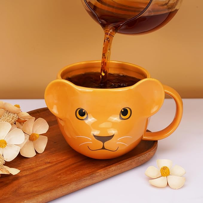 Lion Mug 16 oz Cute Ceramic Coffee Mug 3D Porcelain Tea Cup for Women Kawaii Gifts for Christmas, Housewarming, Holidays, Birthdays, Men, Kids, Friends Yellow - Image 8