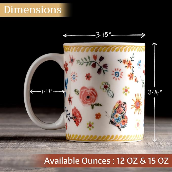 Maison d' Hermine Coffee Mug with Handles Tea Cups (12 Ounce, Pack of 1) | Fine Bone China Coffee Mugs for Hot Beverages Cappuccino Latte Home Spring Summer -Happy Florals - Sweety Summer Morning - Image 4