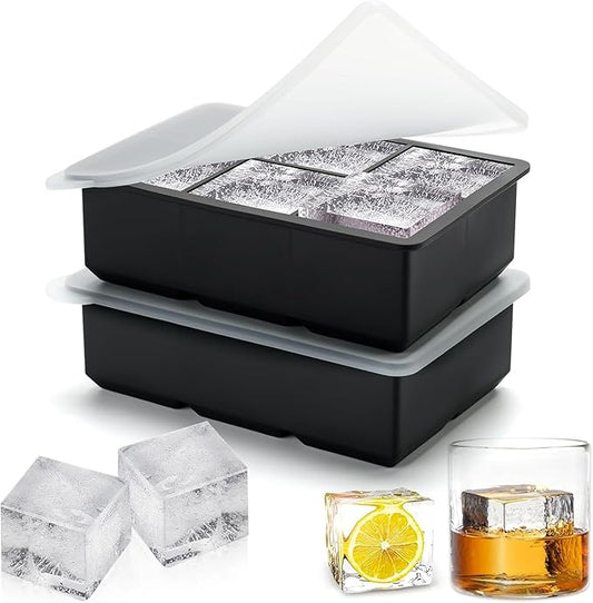 Silicone Ice Cube Tray, Easy Release Flexible Ice Cube Tray with Removable Lid, 24 Ice Cub Per Tray for Whiskey, Freezer, Cocktail, Reusable & BPA Free (6 Square*2)
