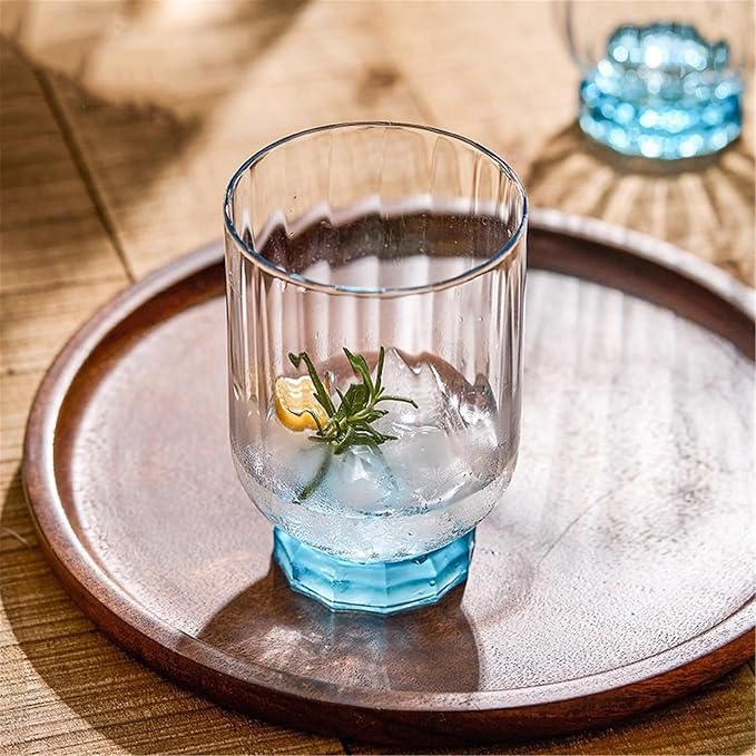 drinking glassware Blue Ribbed Drinking Glass, Dishwasher Safe(Small) - Image 4