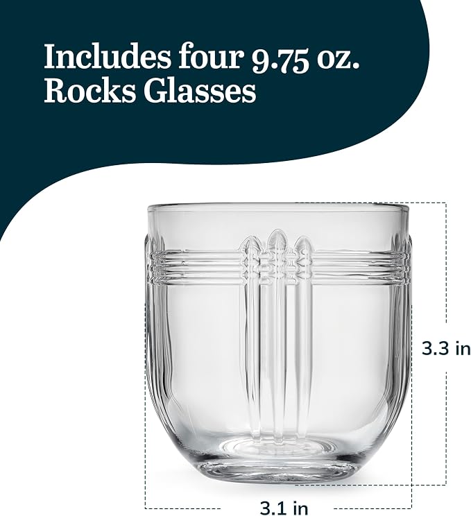 Libbey The Gats Rocks Glasses Set, Art Deco Inspired Short Drinking Glasses Set of 4, Classy Retro Cocktail Drinking Glasses for Parties and Events - Image 3