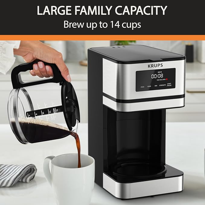KRUPS Programmable 12-Cup Drip Coffee Maker Machine with 3 Brew Strengths | 24-hour programmable brewing, 3 brew strengths (mild, medium, bold), Flavor-Max technology, 4-hour keep warm - Image 2