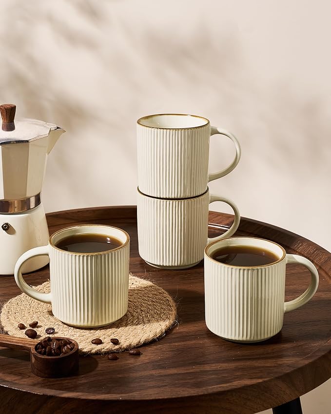 famiware Star Coffee Mug Set for 8, Handcrafted 12 oz Ceramic Stoneware Mugs Cup Set, Chip-Resistant & Stackable, Dishwasher/Microwave Safe, Vanilla White - Image 3