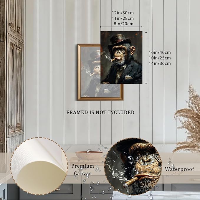 XOCUUI Wall Art Monkey Chimp Smoke Abstract Wall Painting Kid Pop Street Graffiti Wall Art Decor Ready To Hang for Living Room Bedroom Home Bathroom Wall Decor (28x36cm) 11x14 inch - Image 2
