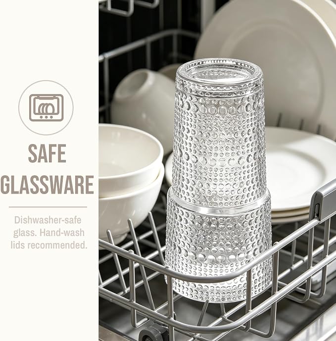 SoulTimes 20oz Hobnail Glass Tumbler with Bamboo Lids and Straws - Iced Coffee Glass Cups for Smoothie, Matcha, Juice, Water etc. Leakproof and Reusable Glassware Drinking for Travel To Go [4 Pcs] - Image 6