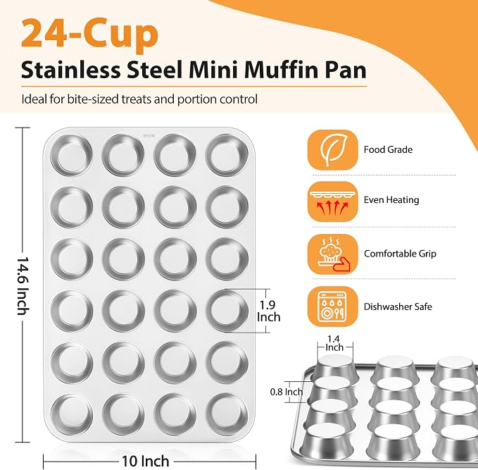 TeamFar Mini Muffin Pan, Stainless Steel 24-Cup Muffin Tin for Baking- 1PC | Small Cupcake Pan Tray for Egg Bites Mini Cakes Quiches, Brunches Parties Birthday Treats, Healthy & Sturdy, Dishwasher Safe - Image 2