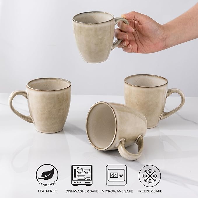GBhome Ceramic Coffee Mugs Set of 6, 12oz Stoneware Coffee Mugs Set For Dad Mom Women MEN, Light Weight Coffee Cups for Latte/Tea/Beer/Hot Cocoa, Dishwasher & Microwave Safe,Cappuccino - Image 6