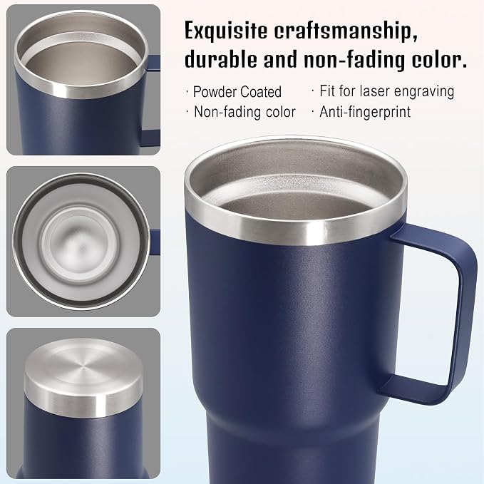 20 oz Tumbler with Handle and Lid Insulated Travel Coffee Mug Navy 1P | Stainless Steel Tumbler, coffee tumbler with handle,Spill Proof Double Wall Vacuum Tumbler Cup Keep Drink Hot & Cold - Image 5