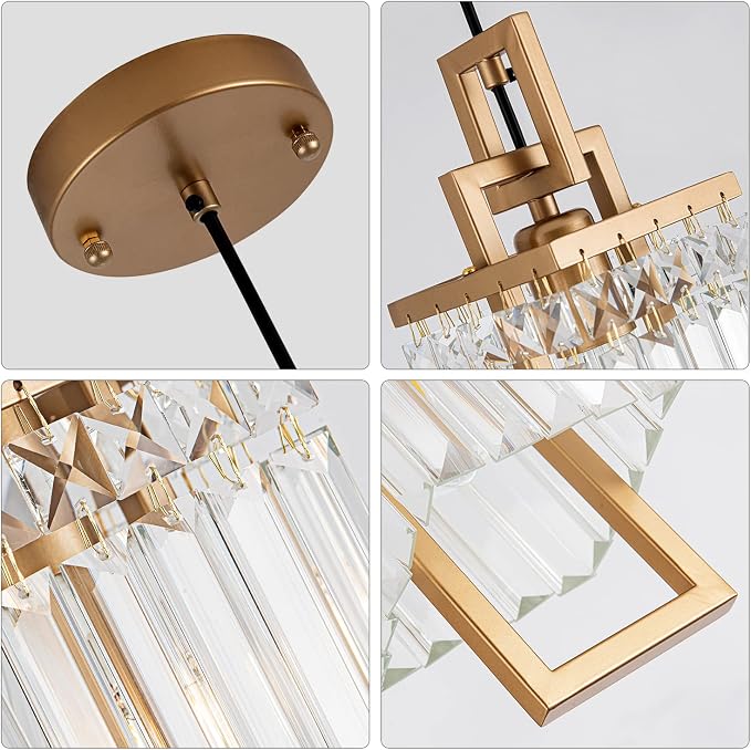 Modern Gold Pendant Light Fixtures for Kitchen Island and Dining Room, Industrial Small Hanging Crystal Chandelier Light Fixture for Bedroom Entryway Living Room Foyer Hallway 1-Pack - Image 3