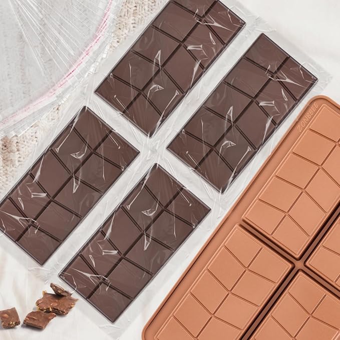 Deep Chocolate Bar Molds Silicone Non Stick 0.82inch,2 Pack Thick Dubai Shapes Chocolate Stuffed Bar Mold Kit for Filling Knafeh Candy with 100pcs Bags(Brown) - Image 8
