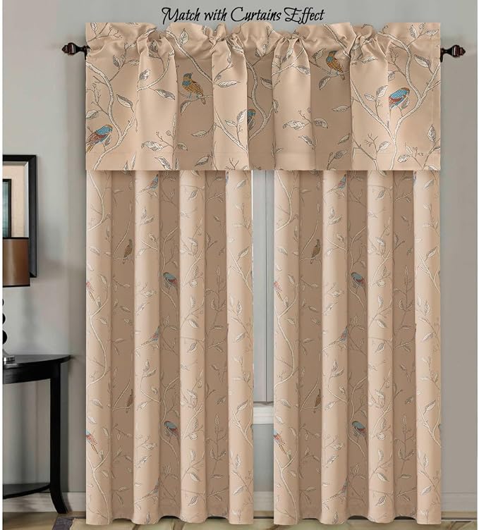 H.VERSAILTEX Blackout Curtain Valances for Kitchen Window/Living Room/Bathroom Privacy Added Rod Pocket Home Decoration Winow Valance, 52" W x 18" L, Birds in Taupe - Image 7