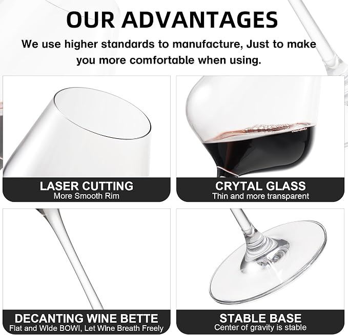 coccot Red Wine Glasses Set of 4, Hand Blown Italian Style Crystal Burgundy Wine Glasses, Lead-Free Premium Clear Glass [23 oz/650ml，4 Pack ] - Image 5