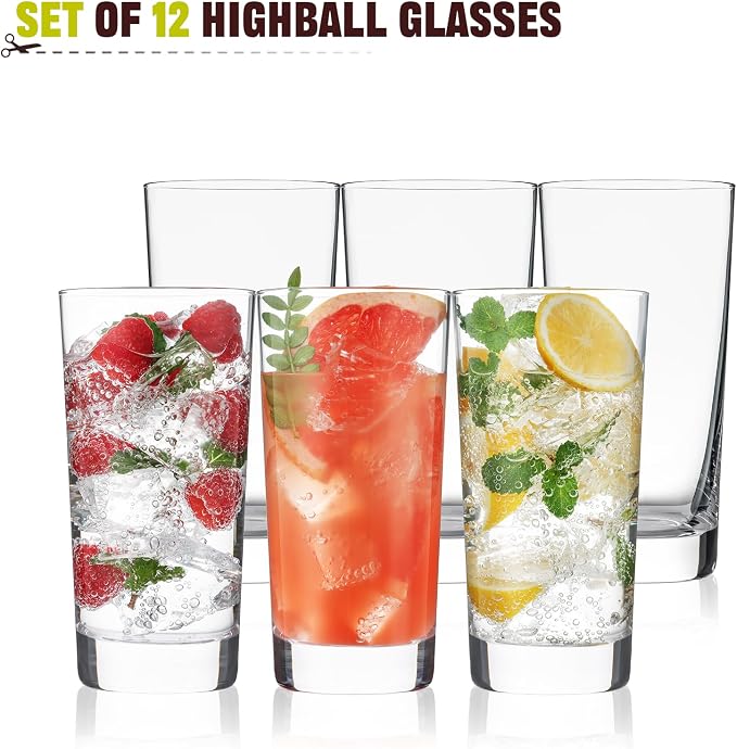 Highball Glasses Set of 12, 13oz Tall Drinking Glasses, Water Glass for Kitchen, Tom Collins Glasses, Mojito Glass Cups, Cocktail Glasses for Bar Glassware - Image 7