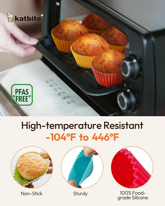 Katbite Silicone Cupcake Liners 24 Pack, Reusable Muffin Baking Cups | Heavy Duty, Non-Stick, Food-Grade Soft Pale Cupcake Holders for Party, Halloween, Christmas - Image 2