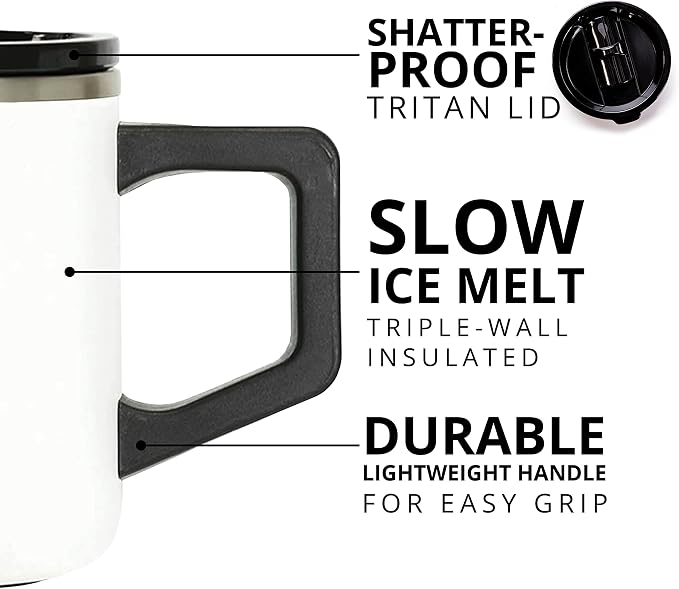 Elemental Insulated Coffee Mug - Triple-Wall Stainless Steel Summit Travel Cup for Hot and Cold Drinks - Thermal Coffee Mug with Lid and Handle for Camping, Office & Travel 12oz - White - Image 3