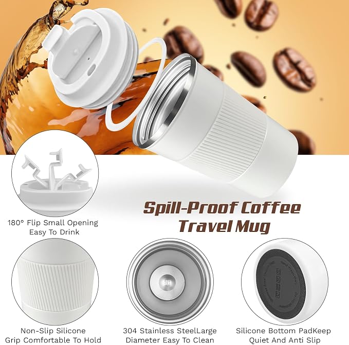 Vacuum Insulated Stainless Steel Travel Coffee Mug,Leak Proof Cup with Lid | 304 stainless steel mug with vacuum insulation, leak proof lid, silicone grip and car cup holder friendly design - Image 3