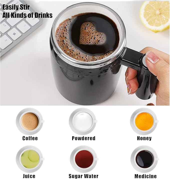 Self Stirring Mug,Rechargeable Auto Magnetic Coffee Mug with 2Pc Stir Bar,Waterproof Automatic Mixing Cup for Milk/Cocoa at Office/Kitchen/Travel 14oz Best Gift - Black - Image 5
