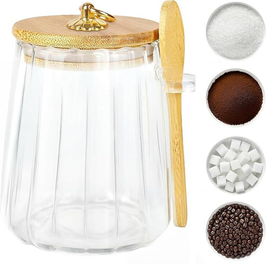 holoith Sugar Jar with Lid and Spoon,24oz Large Glass Spice Jars | Coffee Bar Decor Accessories Food Storage Containers Home Essentials by Holoith