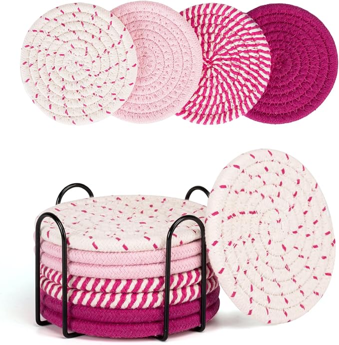 Coasters for Drinks Absorbent, Coasters Set of 4 - Color, 8 Pack Pink Coaster for Desk, House Essentials for New Home, Kitchen and Dining Coffee Table Decor, Modern Home Decor by Smgmg