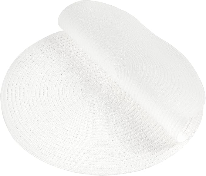 SHACOS Round Braided Placemats Set of 4 Washable Round Table Mats for Dining Table 15 inch (White, 4) - Image 5