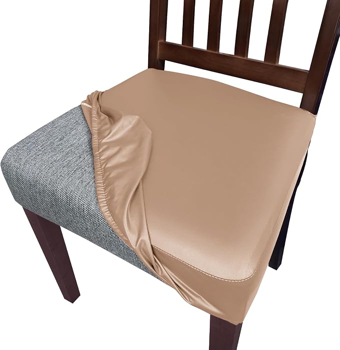 Waterproof Pu Leather Seat Covers for Dining Room Chairs Set of 6,Soft Chairs Seat Slipcovers,Dining Chair Cover Removable Washable Chair Protector Cover Stretch Kitchen Chair Covers by Oloepfo