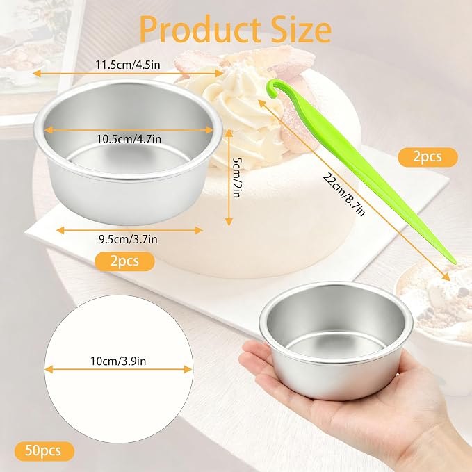 Round Cake Pans Set - 4 Inch Aluminum Nonstick Mini Cake Tins With 50 Parchment Liners & 2 Demold Tool for Diy Baking Cakes Cheesecake Tiered Cakes - Image 2