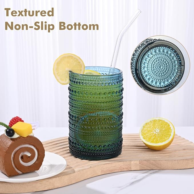 ZMOWIPDL 12oz & 15oz Hobnail Drinking Glasses,Blue Glass Cups Set of 8 | Vintage Highball Glassware，Kitchen Drinkware，Embossed Water Tumbler,for Beer,Cocktail,Whiskey,Juice,Various Mixed Drinks - Image 6