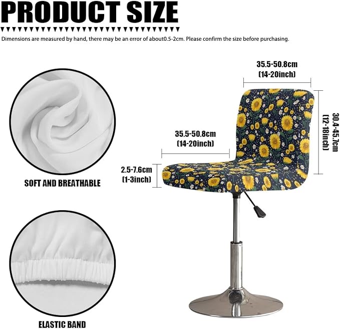 Sunflower Set of 2 Bar Stool Covers, Bar Stool Slipcover Chair Cover with Elastic Bands Soft Washable Dining Chair Slipcovers - Image 7