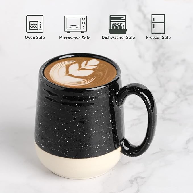 HASENSE Coffee Mugs Set of 4, 15 Ounce Ceramic Coffee Cups with Handles, Porcelain Large Latte Mug for Coffee Cappuccino Tea, Black Mugs for Men, Women Christmas Holiday Gift - Image 2