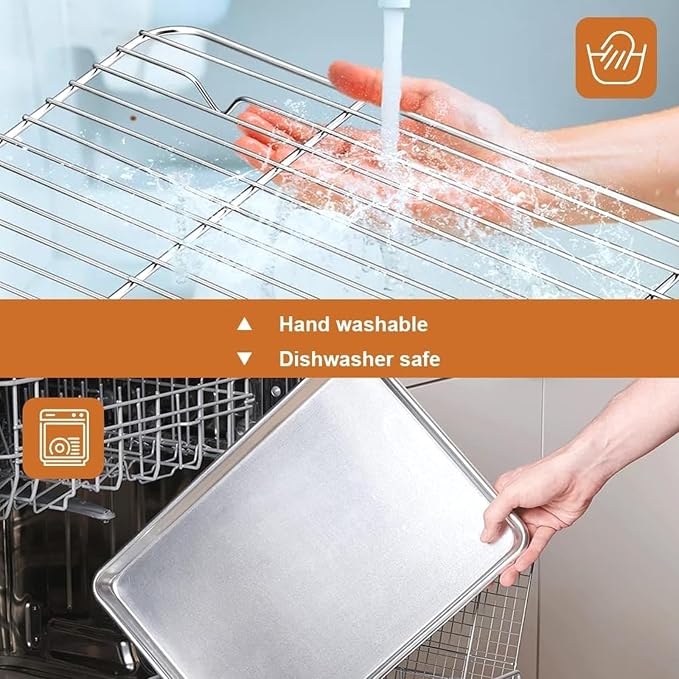 Stainless Steel Baking Sheet with Non-Stick Coating, Stackable Wire Rack for Indoor Outdoor Cooking, Baking, Grilling, Airflow Circulation Rack, Square Baking Tray for Cookies, Pastries, Vegetables - Image 7