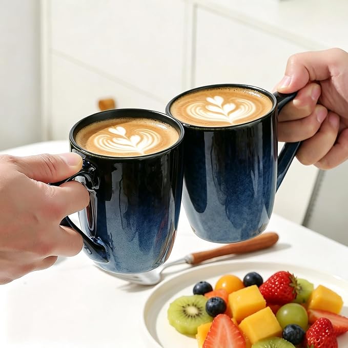 MONITO Large Ceramic Coffee Mugs Set with Handle for Tea/Latte/Cappuccino/Milk/Cocoa, Ice-Snow Blue 14oz, Set of 6, Funny Tea Cups for Office and Home - Image 9
