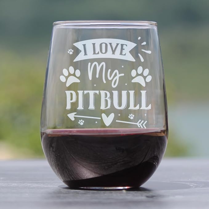 I Love My Pitbull 17oz Stemless Wine Glass, Hand Engraved Etched for Dog Mom, Lover, Unique Pet Owner Glassware - Image 2