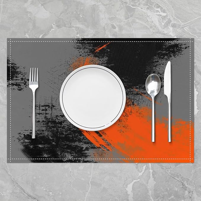 Feelyou Orange Grey Black Placemats Set of 4 18"x12" Kids Abstract Placemat for Kitchen Dining Table Decor Indoor Outdoor for Boys Geometric Table Place Mats, Modern Art - Image 2