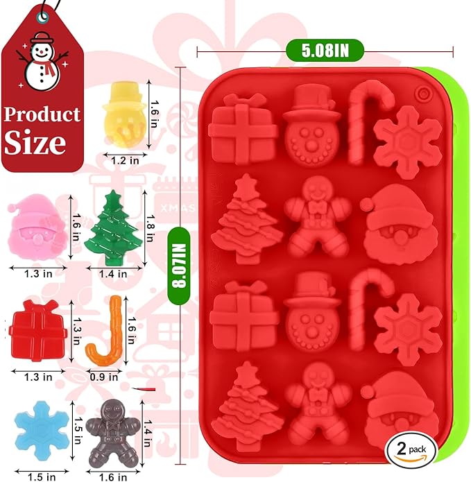 2 Pack Christmas Candy Cane Mold With 2 Dropper,Xmas Theme Baking Molds for Making Chocolate, Candy, Gummy and More - Red & Green