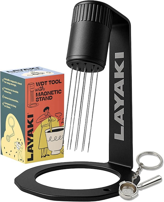 Wdt Tool Espresso Machine Accessories with Magnetic Stand -Espresso Distribution Tool, 8 Flexible 0.25 mm SUS 304 Needles, Ergonomic Anti-Slip Handle, Fits Multiple Portafilter Sizes