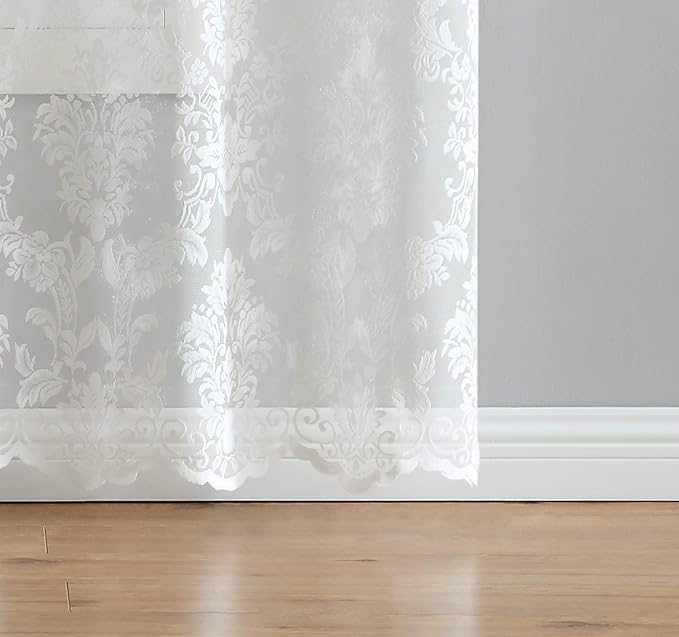 LinenZone Pair of 2 Knitted Lace Curtain Panels with Scalloped Bottom. Elegant Farmhouse Lace Curtains for Living Room, Bedroom, or Dining Room. (Lisa 38 x 63, Ivory) - Image 4