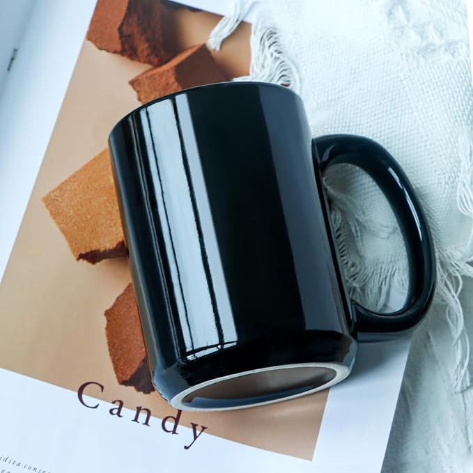 16 OZ Coffee Mugs, Classic Blank Ceramic Cup with Large Handle for Tea Latte Cappuccino, Set of 4, Black - Image 5