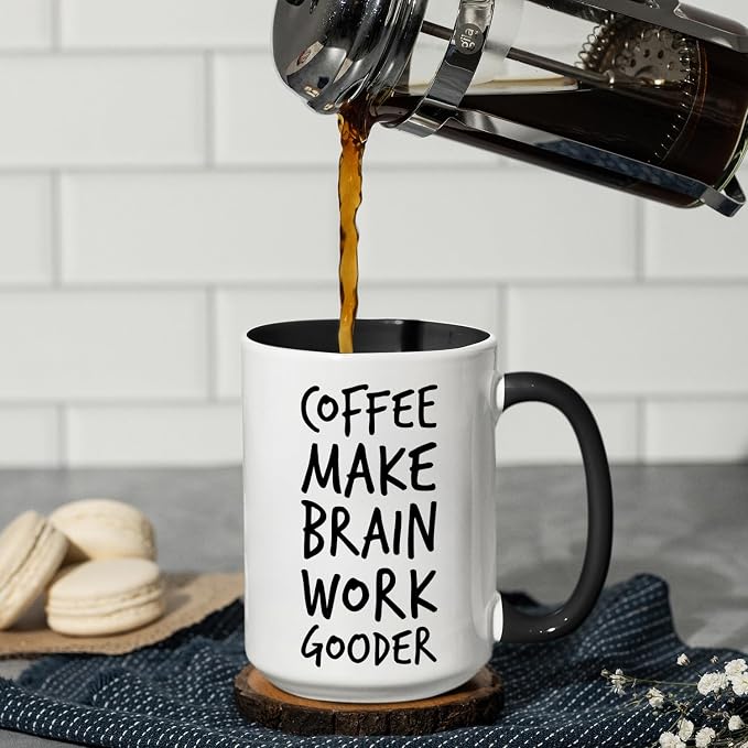 Veracco Coffee Make Brain Work Gooder Mug Funny Coffee Lover Gift Humorous Idea Family Friends Birthday Presents Sarcastic Office Tea Cup Caffeine Addict Brain Booster Gooder Vibes - Image 6