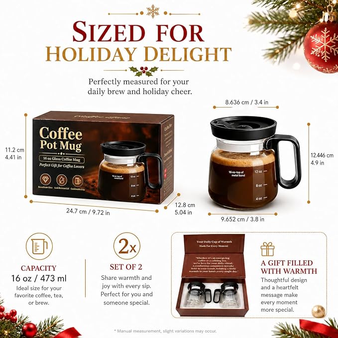 2 PCS 16oz Mini Coffee Pot Shaped Cup,Coffee Pot Mug Gift Box,with Leak-proof Lid,Coffee gifts for coffee lovers. - Image 3