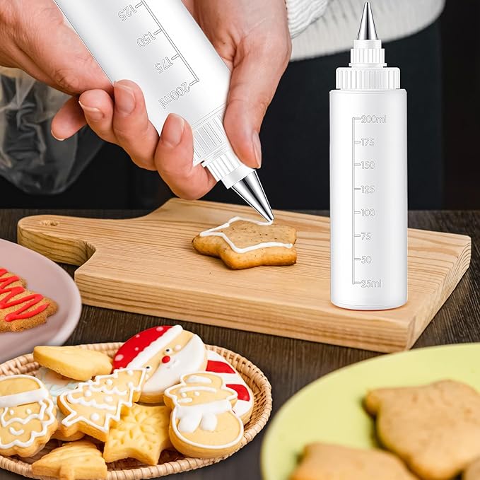 4 Pcs Plastic Squeeze Bottles for Cookie Icing Bottle Decorating Supplies Squeezing Applicator Writer for Food Coloring Frosting Pancake Arts(8 oz)