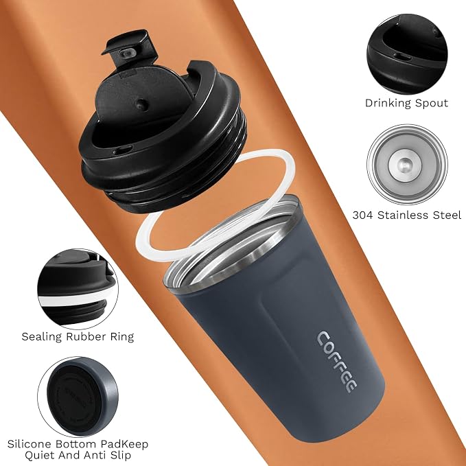 SPLMIFA Travel coffee mugs leak-proof, reusable coffee cups with lids, stainless steel vacuum insulated coffee tumblers, thermal insulation cups for men & women keep drinks hot & cold(2nd-Blue, 12OZ) - Image 3